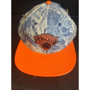 Pro Standard New York Knicks NBA HatAcid Wash Denim Orange Croc Leather Snapback
